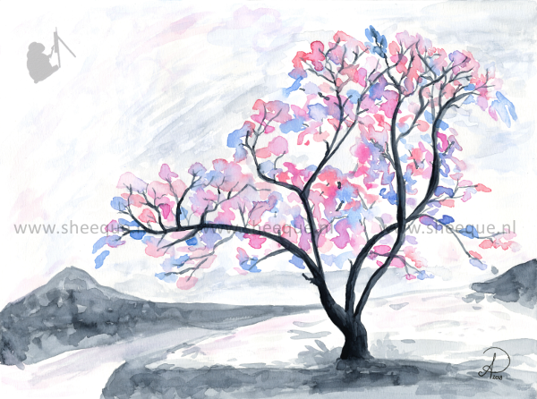 aquarel schilderij kersenboom